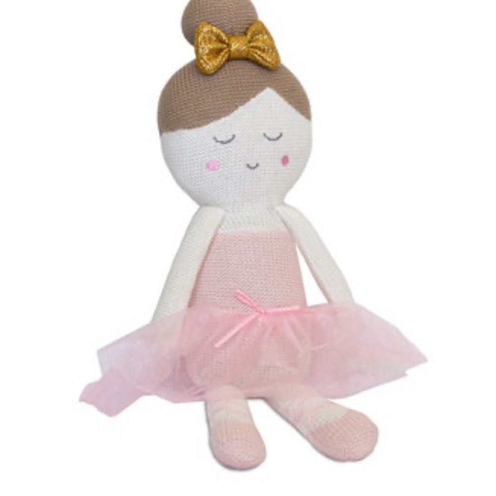 LIVING TEXTILES Emma the Ballerina Knitted Toy‎ Rattle Baby Girl Gift Keepsake